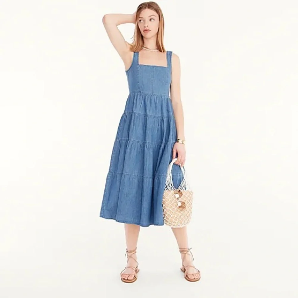 J.Crew Tiered denim squareneck dress
